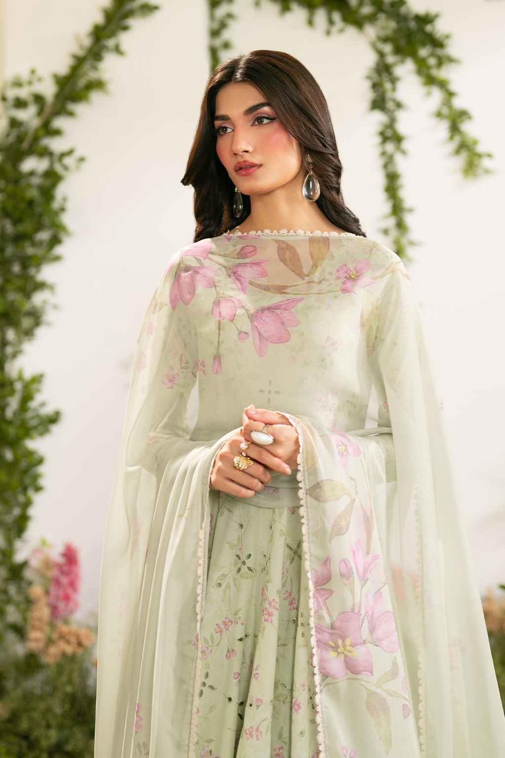 IZNIK-3PC LAWN PRINTED EMB FROCK WITH SILK PRINTED DUPATTA AND TROUSER