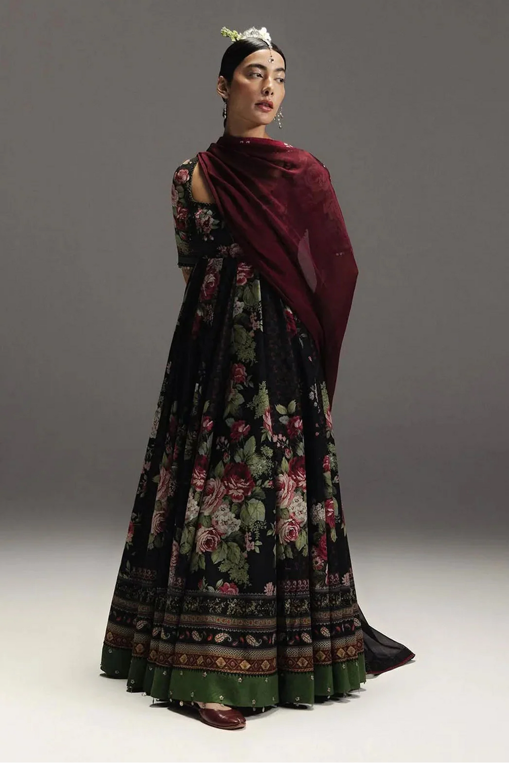 ZARA SHAH JAHAN-3PC DIGITAL PRINTED FROCK WITH SILK PRINTED DUPATTA & DYED TROUSER