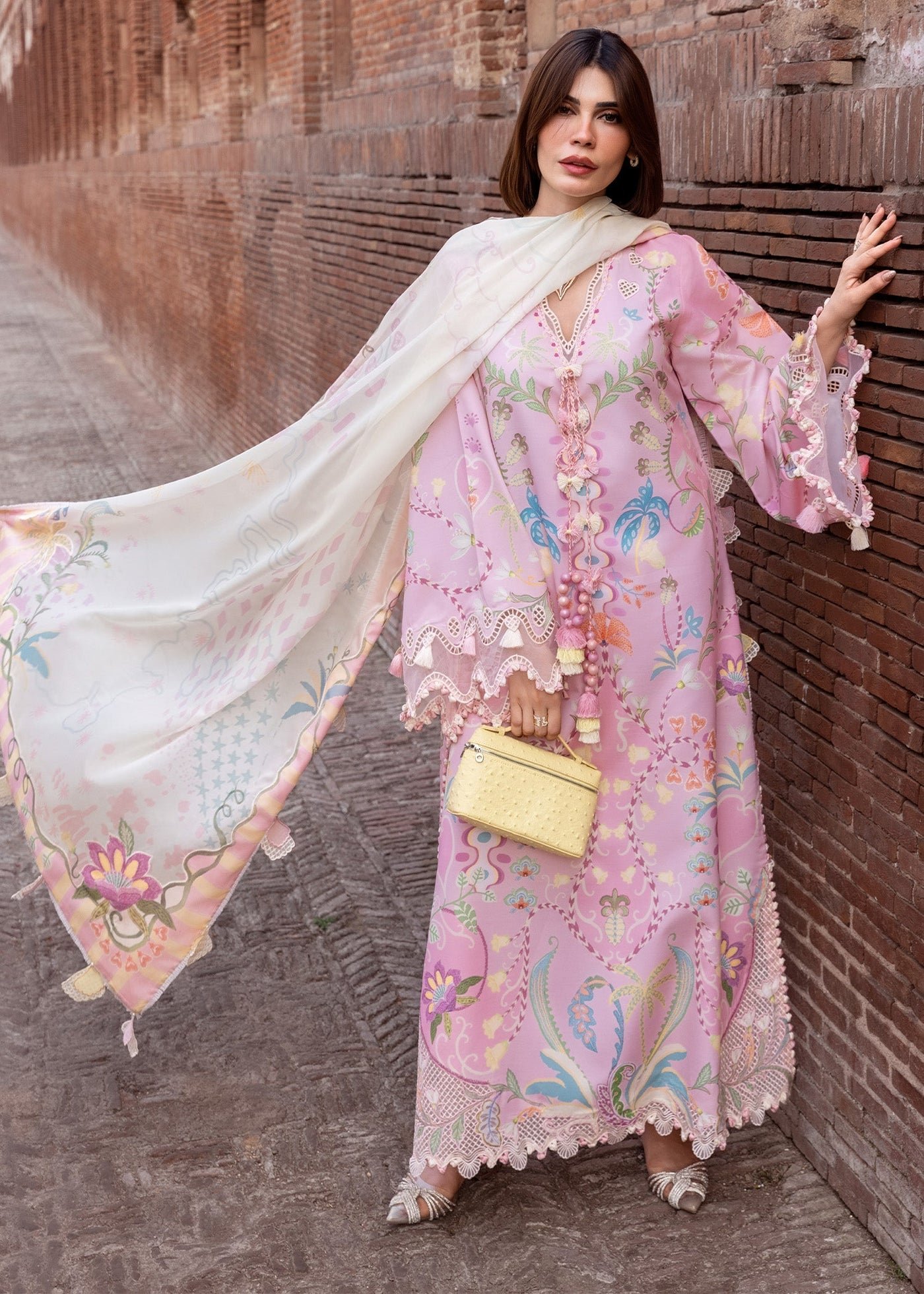 CRIMSON-3PC LAWN PRINTED EMB SHIRT WITH SILK PRINTED EMB DUPATTA AND TROUSER