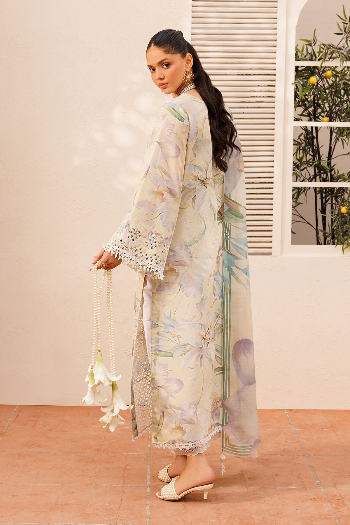 BAROQUE-3PC LAWN PRINTED EMB SHIRT WITH SILK PRINTED DUPATTA AND TROUSER